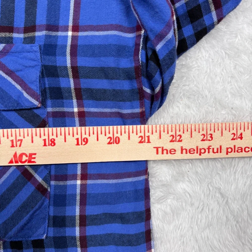Old Navy Flannel Popover Shirt Womens M Blue Plaid Boyfriend Long Sleeve‎ 755008